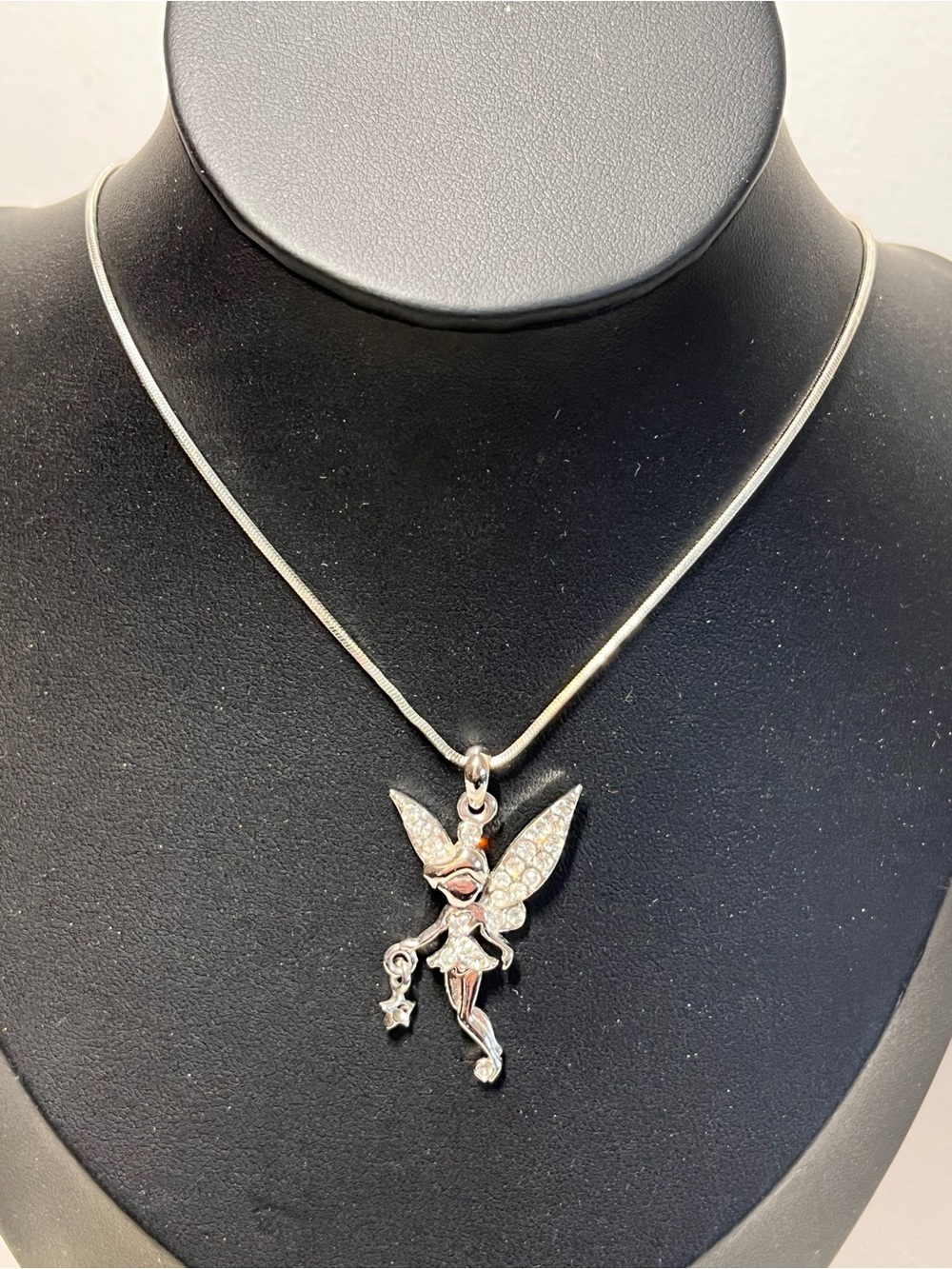 Sparkling Silver-tone TINKERBELL Fairy Pendant Necklace - Silver